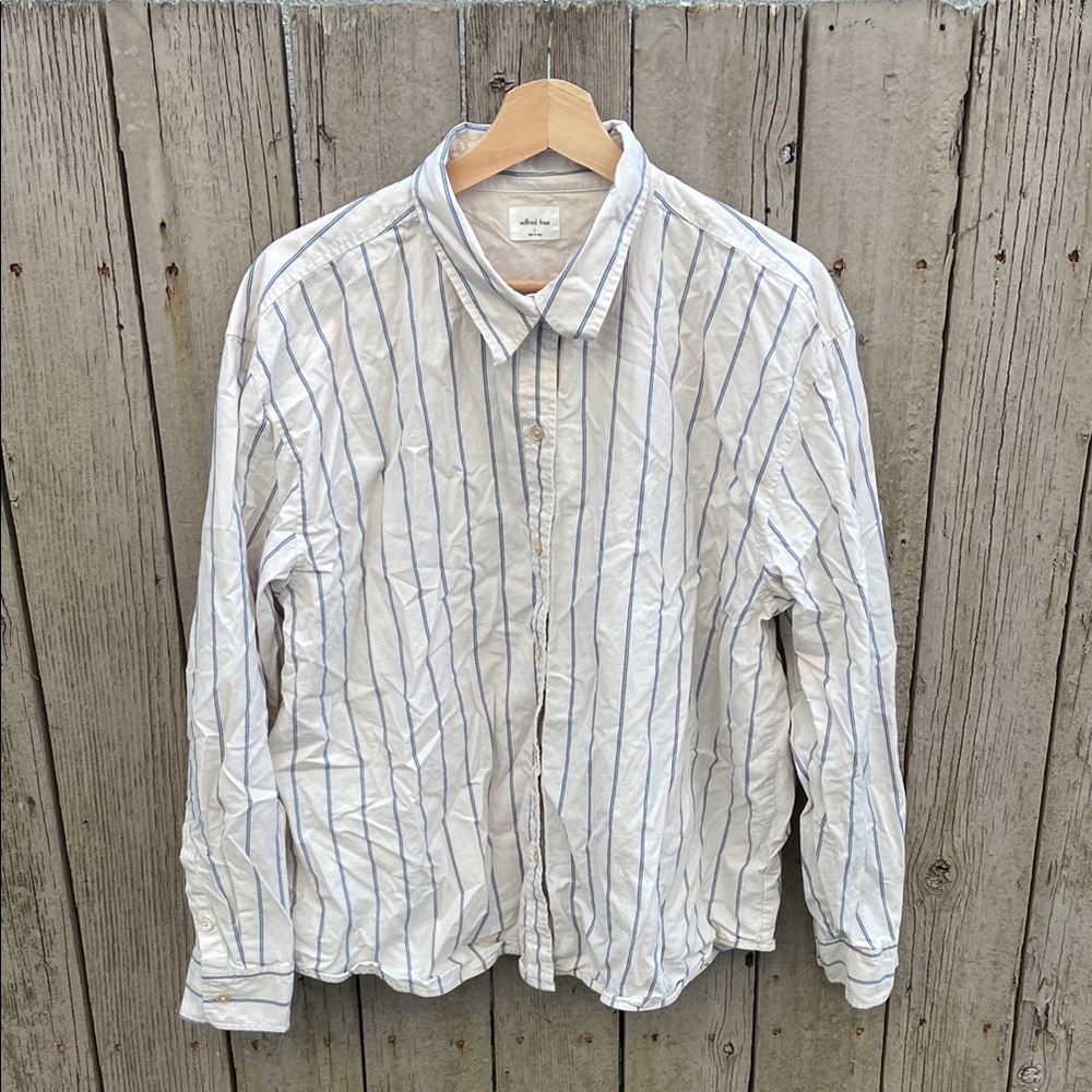 Wilfred Free White and Blue Casual Button Down Shirt